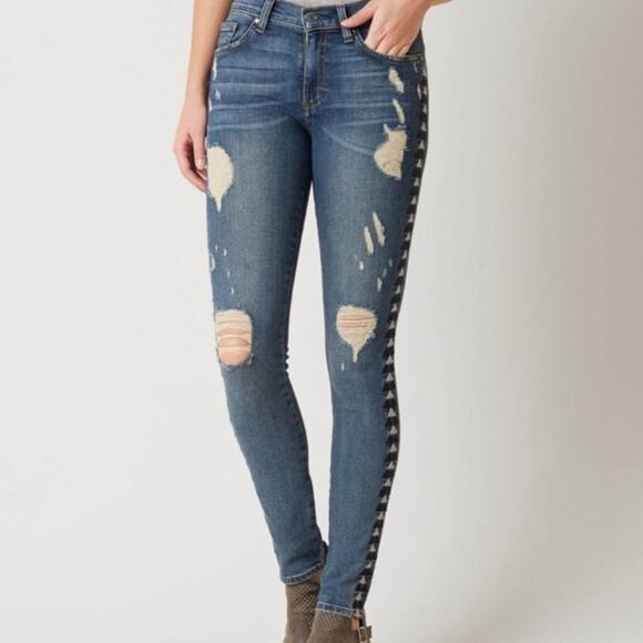 Miss Me Vintage Sophie Triangle Embroidered Stretch Skinny Distressed Jeans - Picture 6 of 9